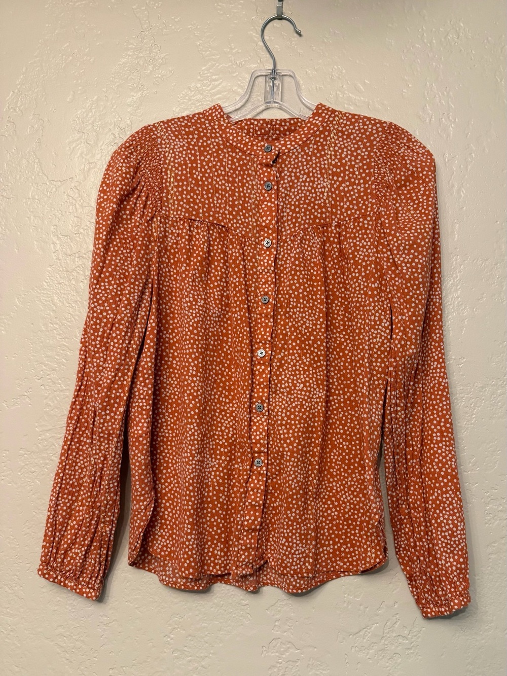 LOFT Women's Polka Dot Button Down in Orange & White